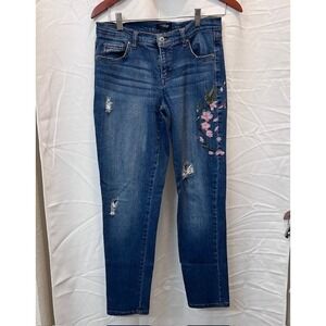 GREAT NORTHWEST INDIGO DISTRESSED EMBROIDERED WITH FLOWERS ON LEFT LEG JEANS